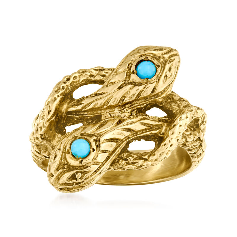C. 1970 Vintage Turquoise Double-Snake Ring in 14kt Yellow Gold image number 0