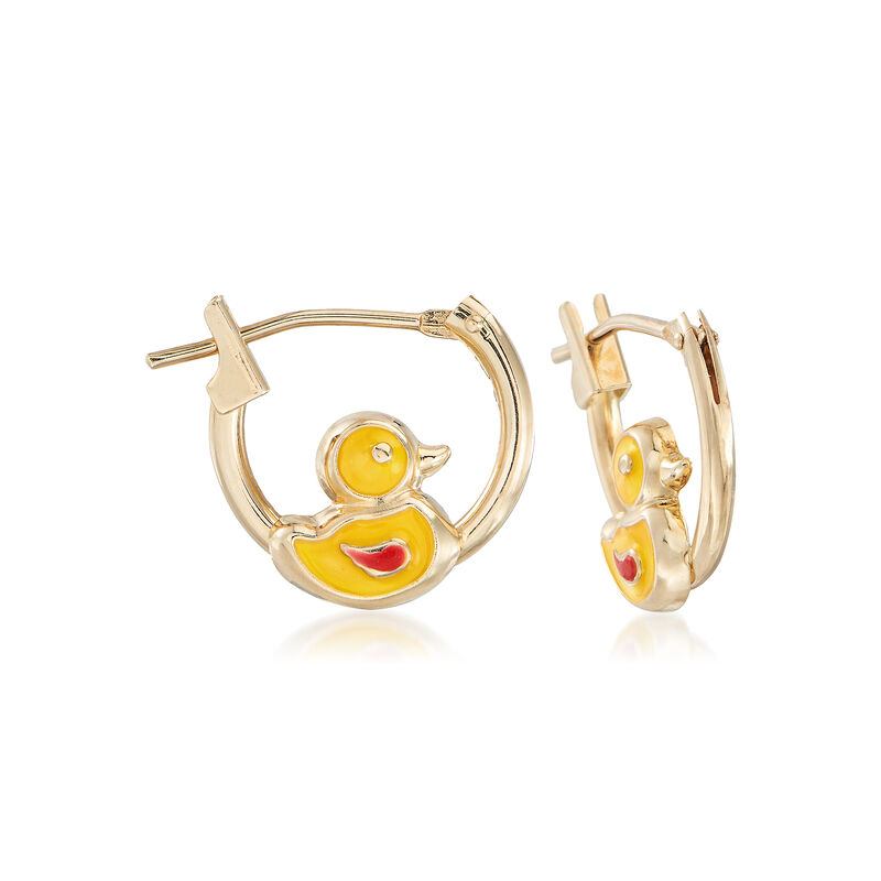 Child's 14kt Yellow Gold Duckling Huggie Hoop Earrings with Enamel. 3/8&quot; image number 0