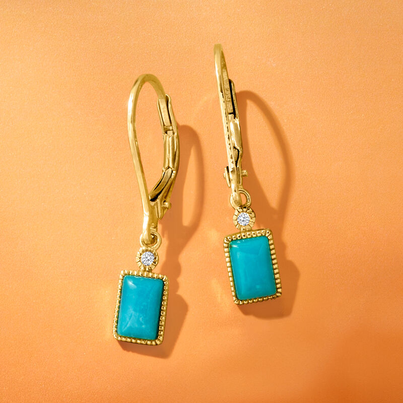 Turquoise Drop Earrings in 14kt Yellow Gold image number 2