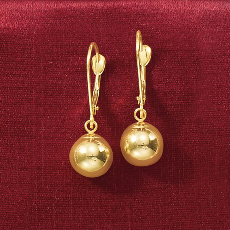 8mm 14kt Yellow Gold Bead Drop Earrings image number 5