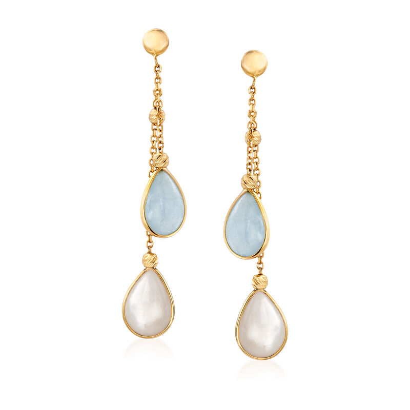 Italian Mother-of-Pearl and Aquamarine Drop Earrings in 14kt Yellow Gold image number 0