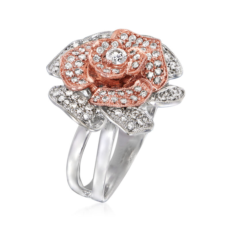 C. 1990 Vintage .65 ct. t.w. Diamond Flower Ring in 18kt Two-Tone Gold. Size 6 image number 2
