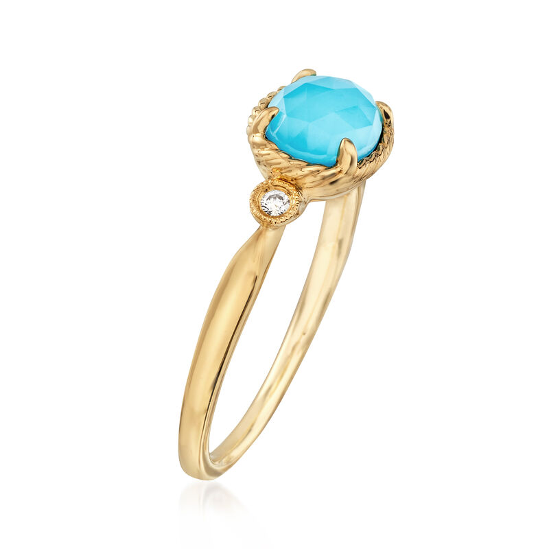 Gabriel Designs Synthetic Turquoise Doublet Ring with Diamond Accents in 14kt Yellow Gold image number 2