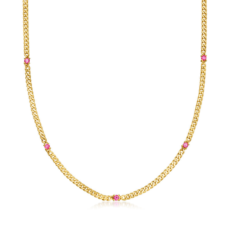 .60 ct. t.w. Pink Topaz Curb-Link Necklace in 18kt Gold Over Sterling. 16" image number 0