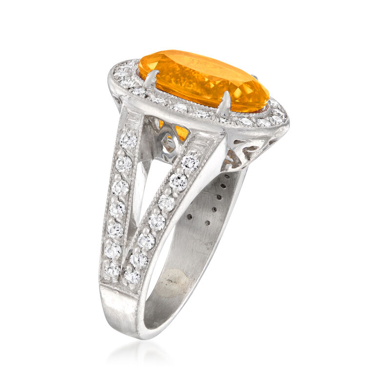 C. 1980 Vintage 4.15 Carat Citrine and 1.20 ct. t.w. Diamond Ring in Platinum. Size 6.5 image number 2