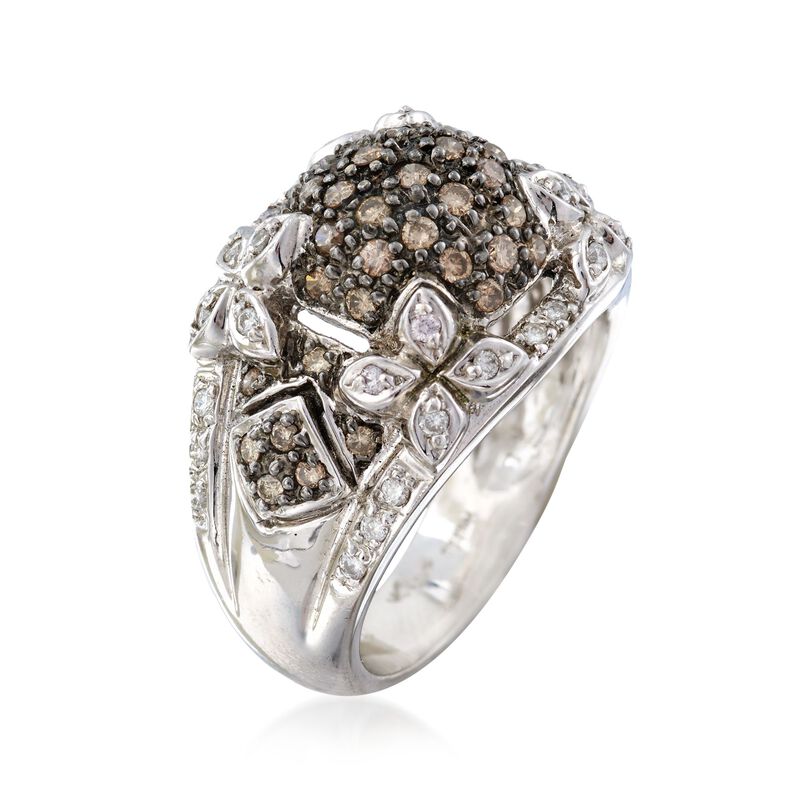 C. 1990 Vintage .85 ct. t.w. Brown and White Diamond Floral Ring in 14kt White Gold. Size 7 image number 2