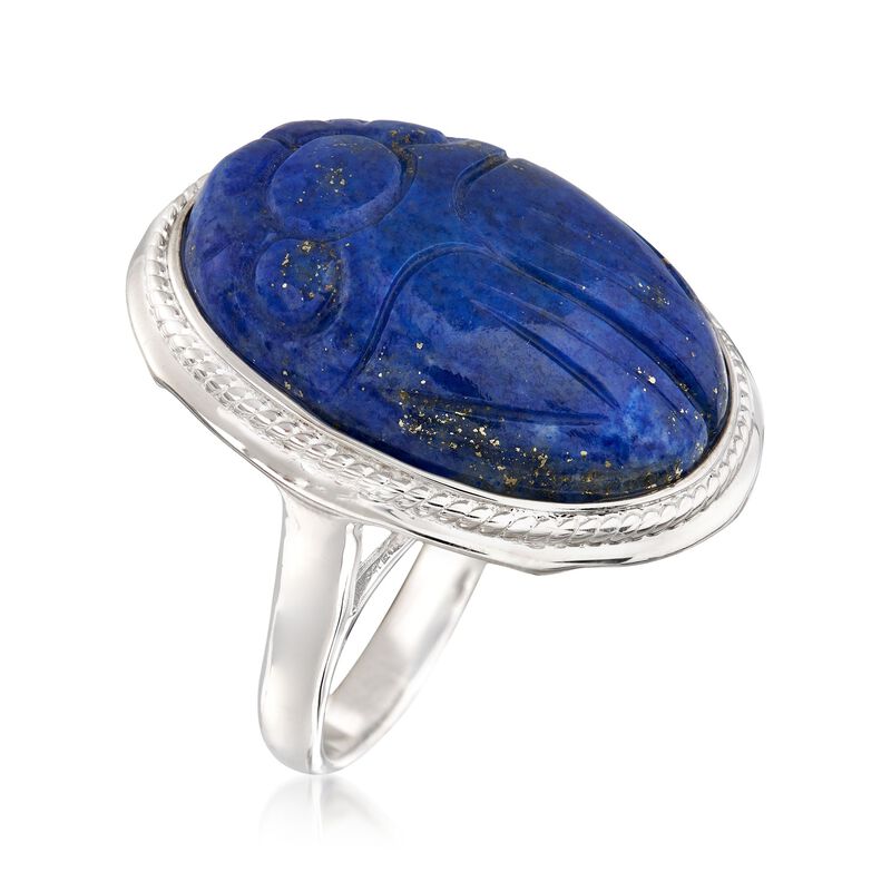 Carved Lapis Scarab Ring in Sterling Silver image number 2
