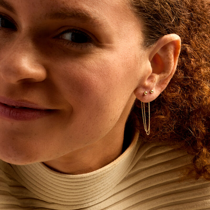 14kt Yellow Gold Double-Piercing Chain Single Earring image number 2