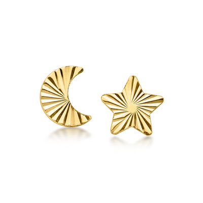 Italian 10kt Yellow Gold Star and Moon Mismatched Earrings
