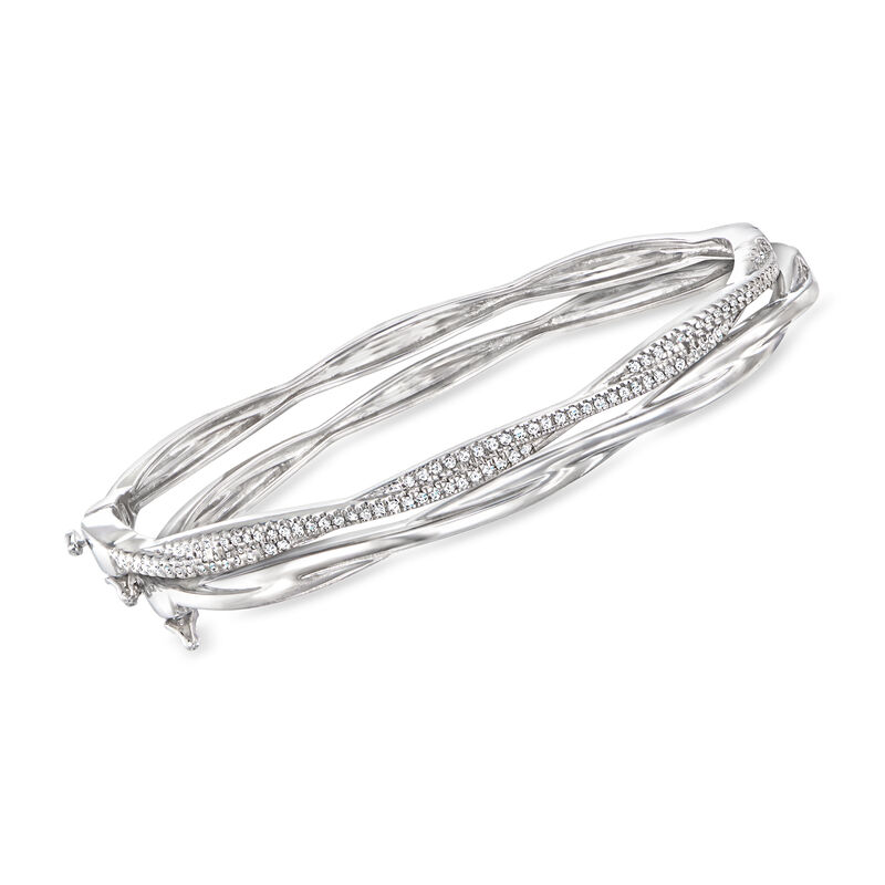 .20 ct. t.w. Diamond Jewelry Set: Two Twisted Bangle Bracelets in Sterling Silver image number 0