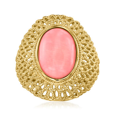 Pink Coral Dome Ring in 18kt Gold Over Sterling