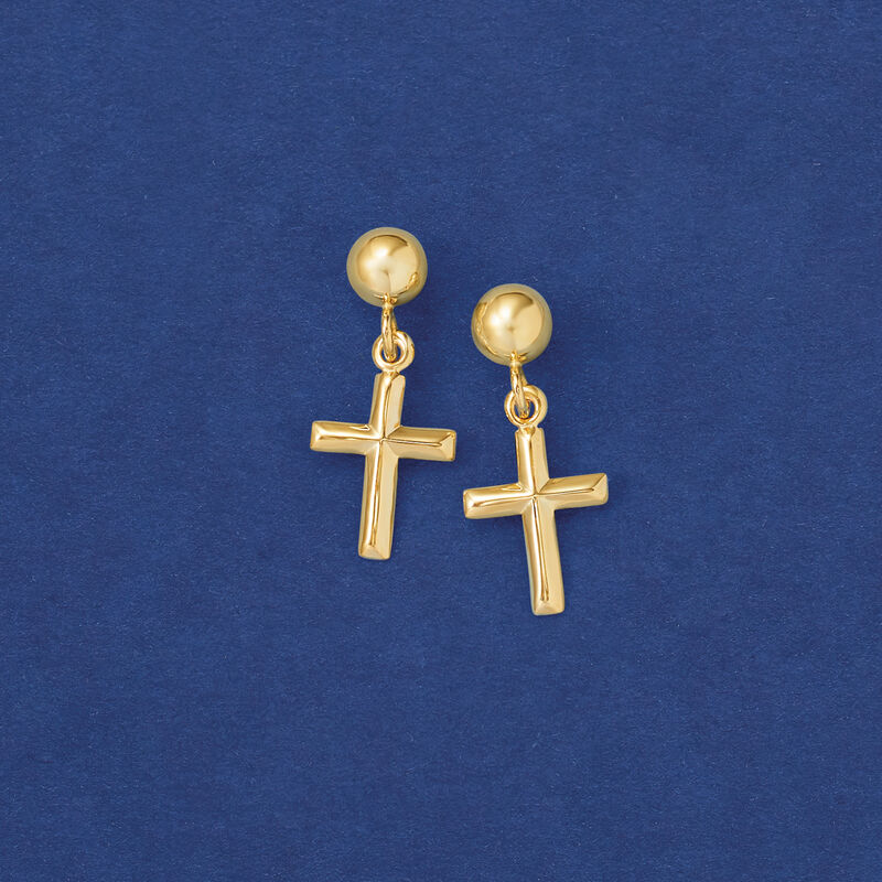 14kt Yellow Gold Small Cross Drop Earrings image number 2