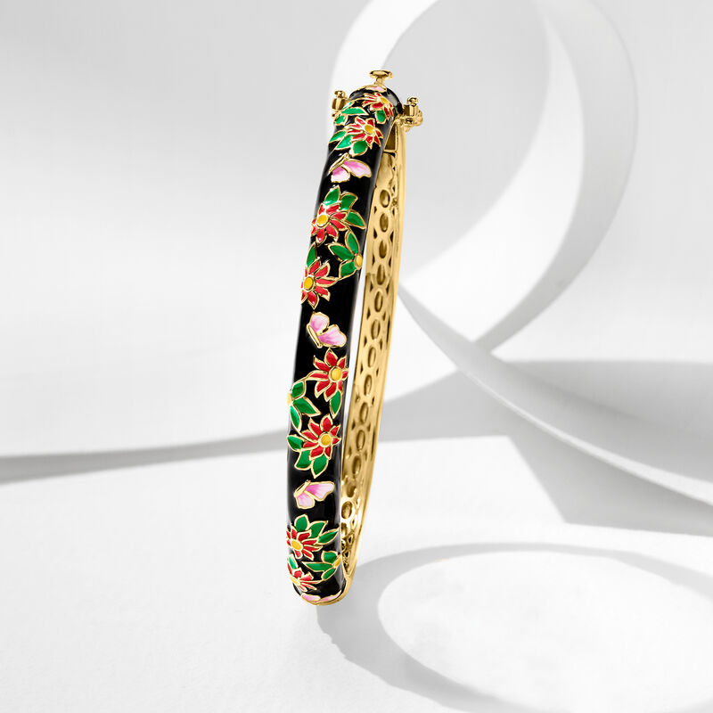 Multicolored Enamel Nature-Inspired Bangle Bracelet in 18kt Gold Over Sterling image number 2