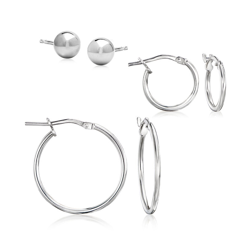 Italian Sterling Silver Jewelry Set: Three Pairs of Hoop and Stud Earrings image number 0