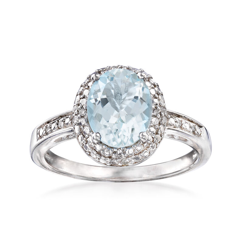 1.50 Carat Aquamarine Ring with Diamonds in Sterling Silver image number 0