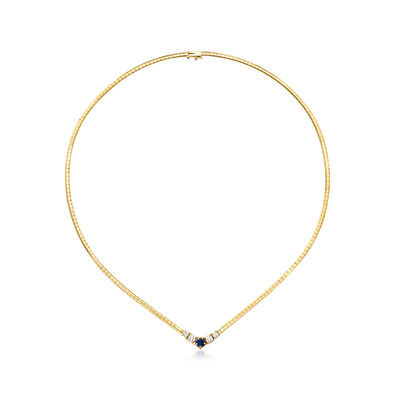 C. 1990 Vintage .60 Carat Sapphire and .80 ct. t.w. Diamond Omega Necklace in 14kt Yellow Gold