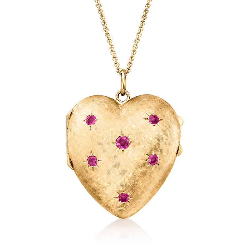 C. 1960 Vintage Tiffany Jewelry .70 ct. t.w. Ruby Puffed Heart Locket Necklace in 14kt and 18kt Yellow Gold image number 0