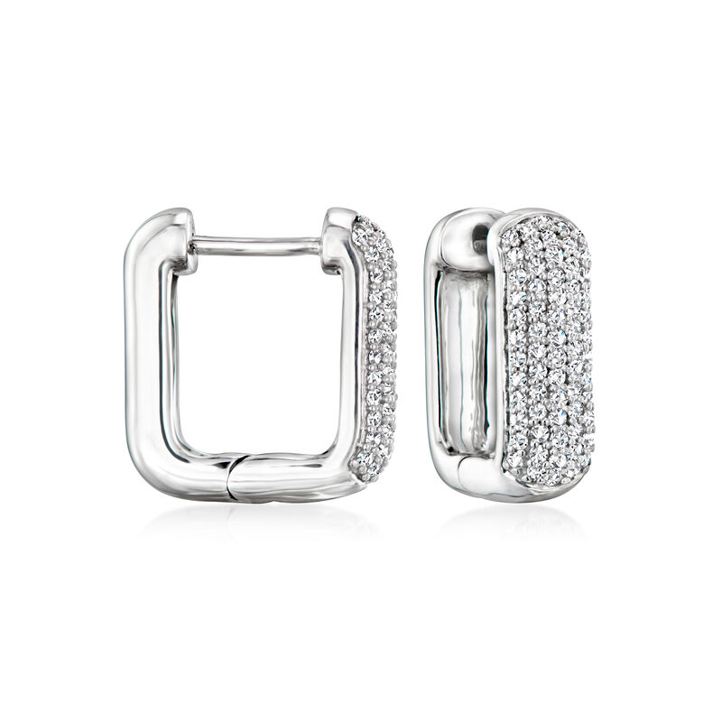 .33 ct. t.w. Pave Diamond Square Hoop Earrings in 14kt White Gold. 1/2&quot; image number 0
