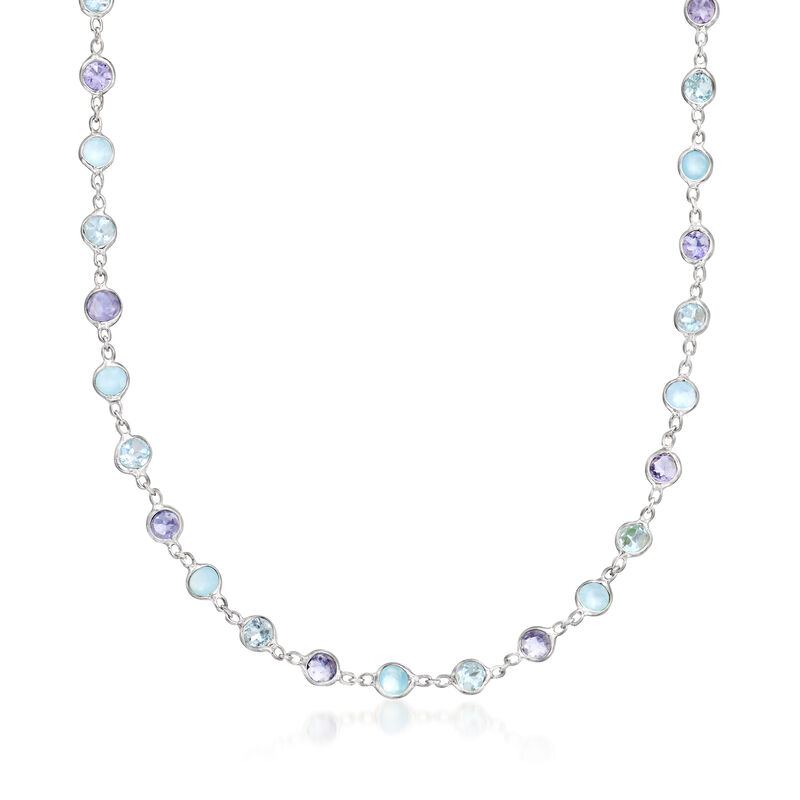 5.50 ct. t.w. Bezel-Set Multi-Gemstone Necklace in Sterling Silver image number 0