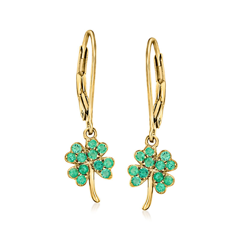 .40 ct. t.w. Emerald Four-Leaf Clover Drop Earrings in 18kt Gold Over Sterling  image number 0