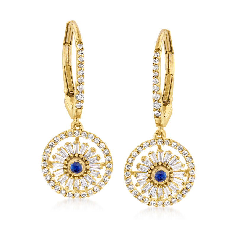 .67 ct. t.w. Diamond and .10 ct. t.w. Sapphire Drop Earrings in 18kt Gold Over Sterling image number 0