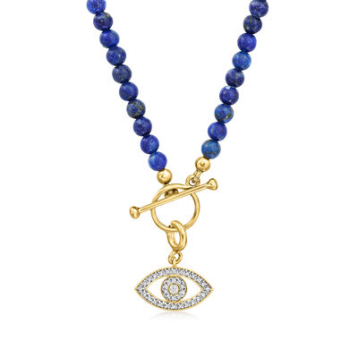 3.5-4mm Lapis Bead Charm-Compatible Toggle Necklace in 18kt Gold Over Sterling