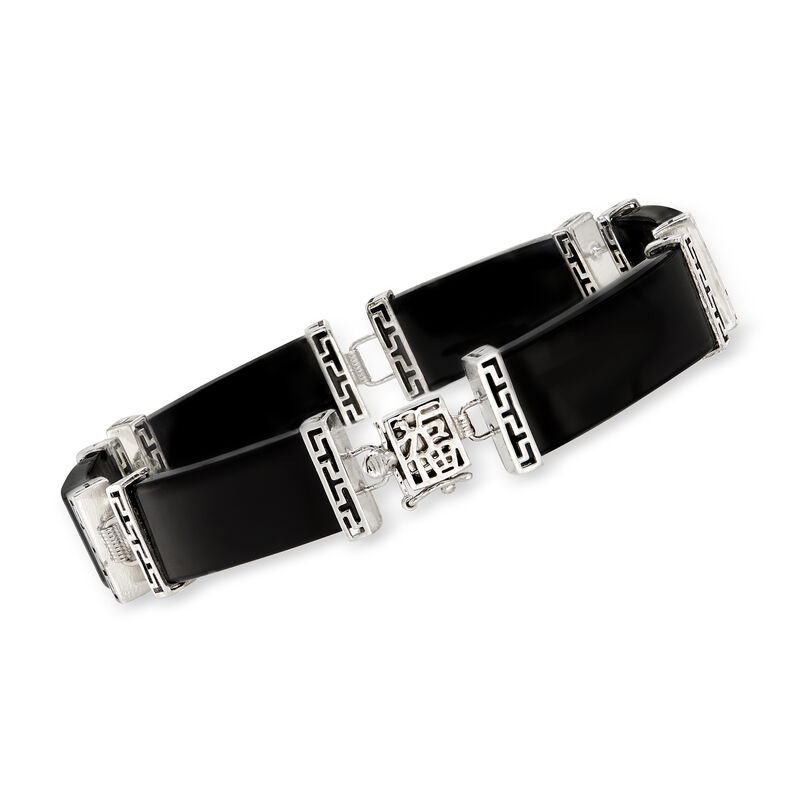 Black Agate &quot;Bless&quot; Bracelet in Sterling Silver. 7.5&quot; image number 0
