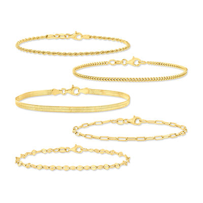 Italian 18kt Gold Over Sterling Jewelry Set: Five Chain Bracelets