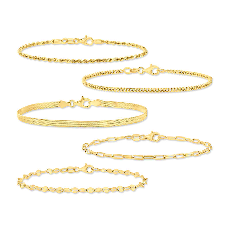 Italian 18kt Gold Over Sterling Jewelry Set: Five Chain Bracelets image number 0