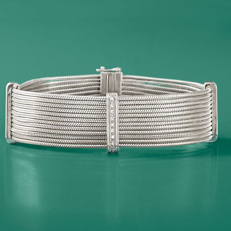 Stainless Steel and Sterling Silver Multi-Row Cable Bracelet with Diamond Accents image number 2