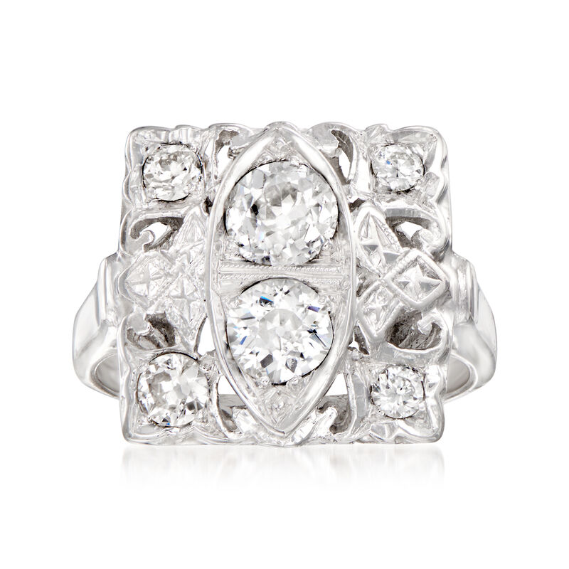 C. 1950 Vintage 1.15 ct. t.w. Diamond Square Ring in 14kt White Gold image number 0