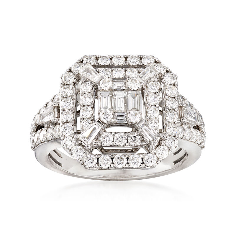 C. 2005 Vintage 1.45 ct. t.w. Diamond Square-Top Ring in 14kt White Gold. Size 7 image number 0