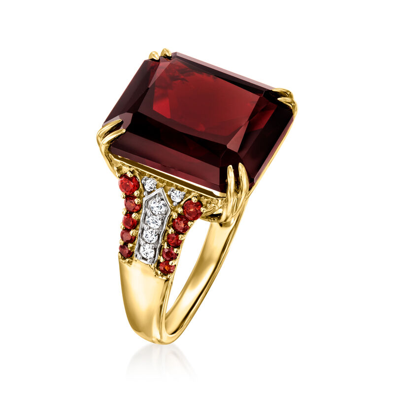 14.30 ct. t.w. Garnet and .11 ct. t.w. Diamond Ring in 14kt Yellow Gold image number 2