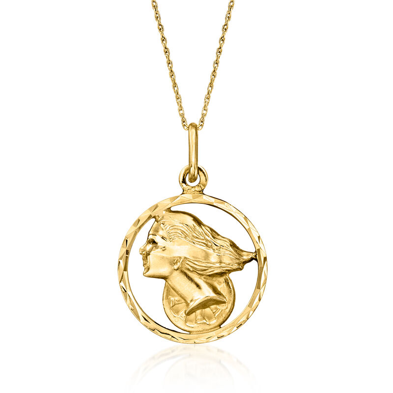 C. 1980 Vintage 14kt Yellow Gold Lady Justice Pendant Necklace image number 0