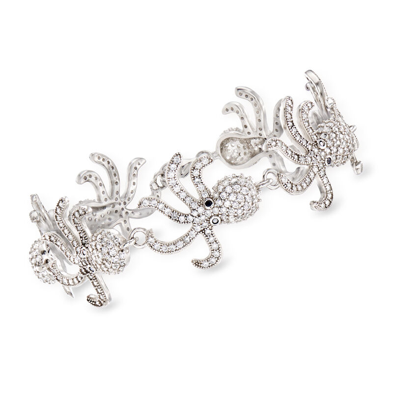 2.45 ct. t.w. CZ and .20 ct. t.w. Black Spinel Octopus Bracelet in Sterling Silver image number 0
