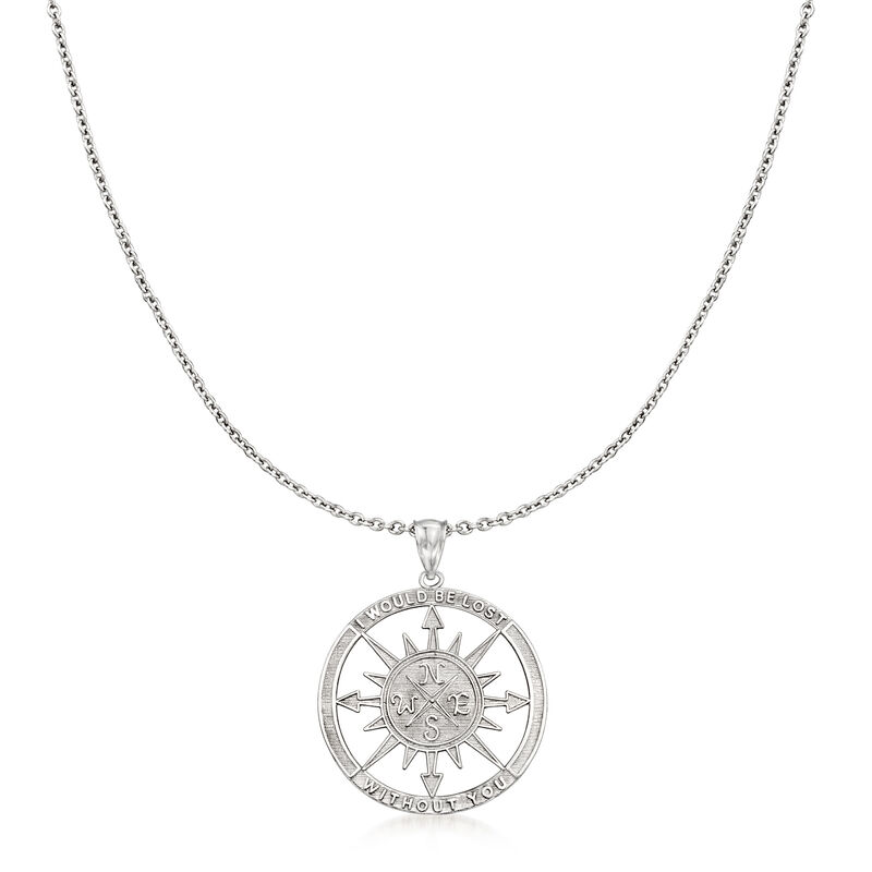 Sterling Silver &quot;Lost Without You&quot; Compass Pendant Necklace image number 2