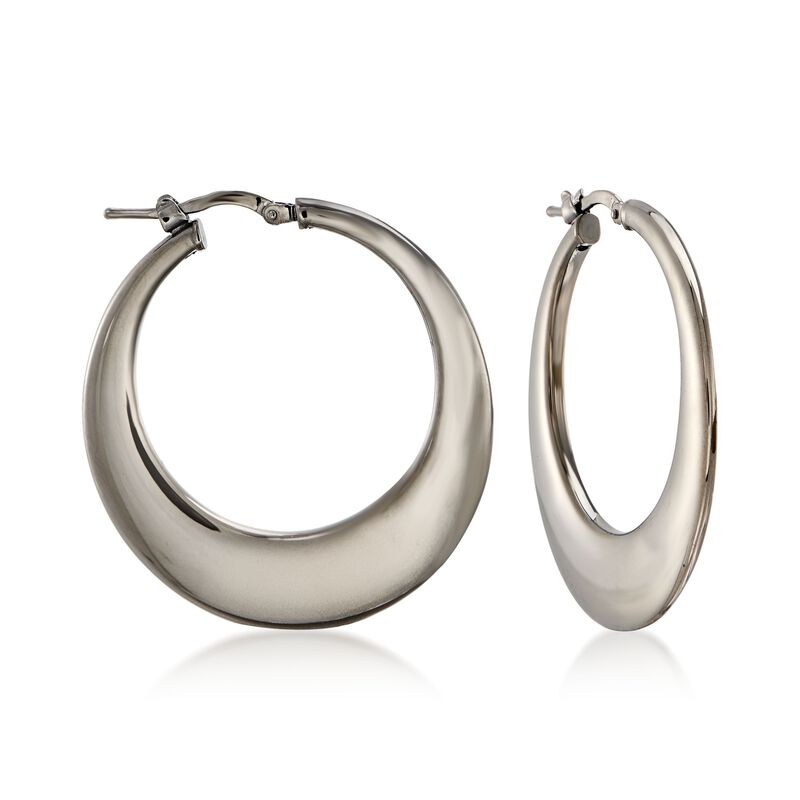 Italian Gunmetal Sterling Silver Hoop Earrings. 1 3/8&quot; image number 0