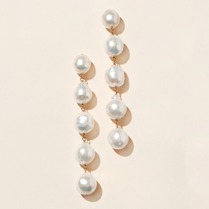 10-11mm Cultured Baroque Pearl Linear Drop Earrings in 14kt Yellow Gold image number 2