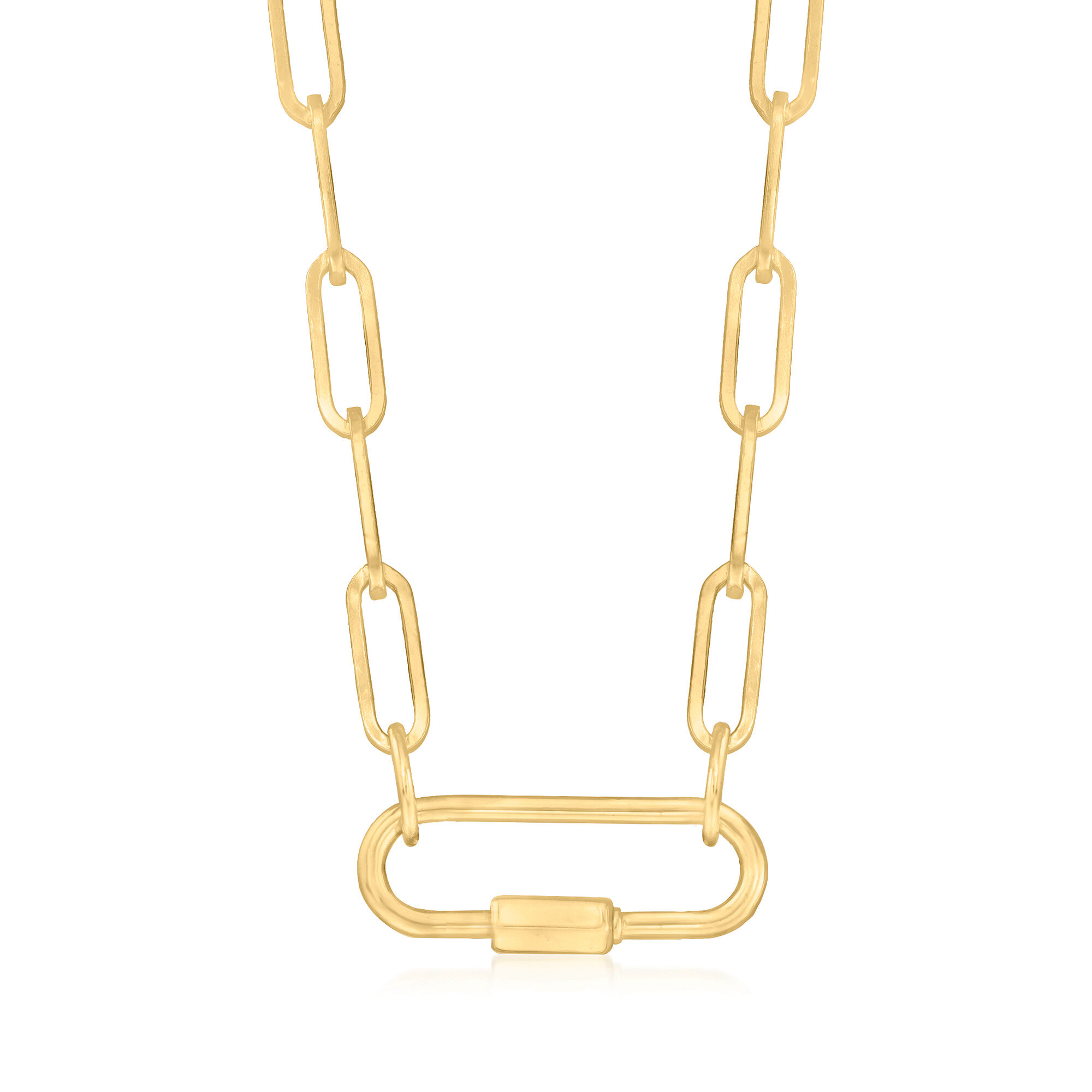 14kt Yellow Gold Carabiner Paper Clip Link Necklace. 18&quot