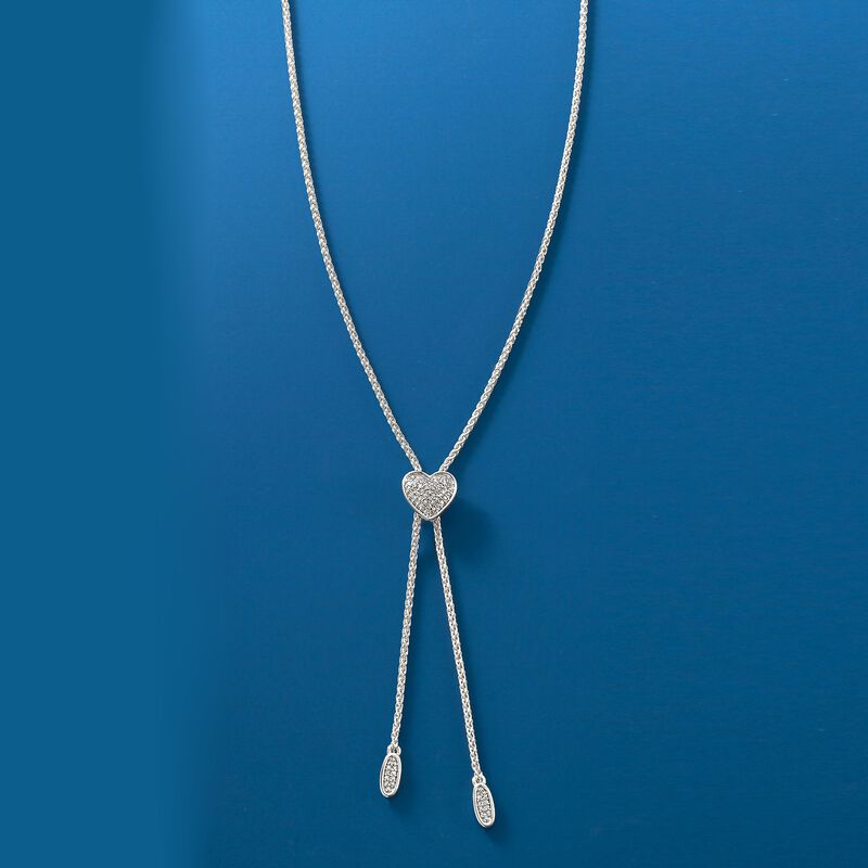 .20 ct. t.w. Diamond Heart Bolo Necklace in Sterling Silver image number 3