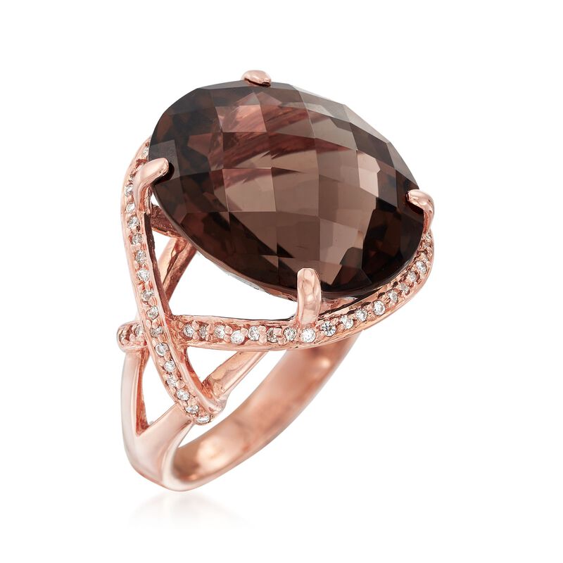 C. 1990 Vintage 15.75 Carat Smoky Quartz and .25 ct. t.w. Diamond Ring in 14kt Rose Gold. Size 7 image number 2