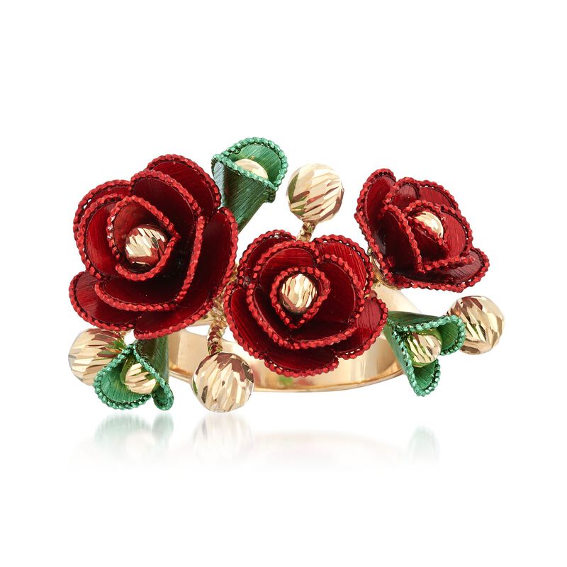 Italian 14kt Multicolored Gold Flower Ring. Size 5 image number 0