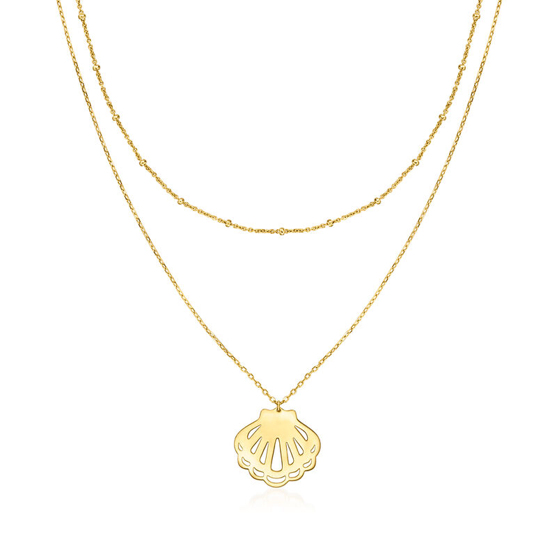 Italian 14kt Yellow Gold Layered Bead Station and Seashell Necklace image number 0