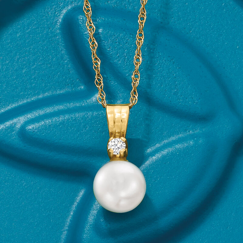 5-5.5mm Cultured Pearl Pendant Necklace with Diamond Accent in 14kt Yellow Gold image number 2