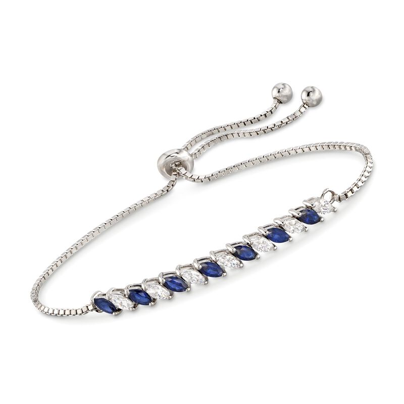 Simulated Sapphire and 1.00 ct. t.w. CZ Bolo Bracelet in Sterling Silver  image number 0