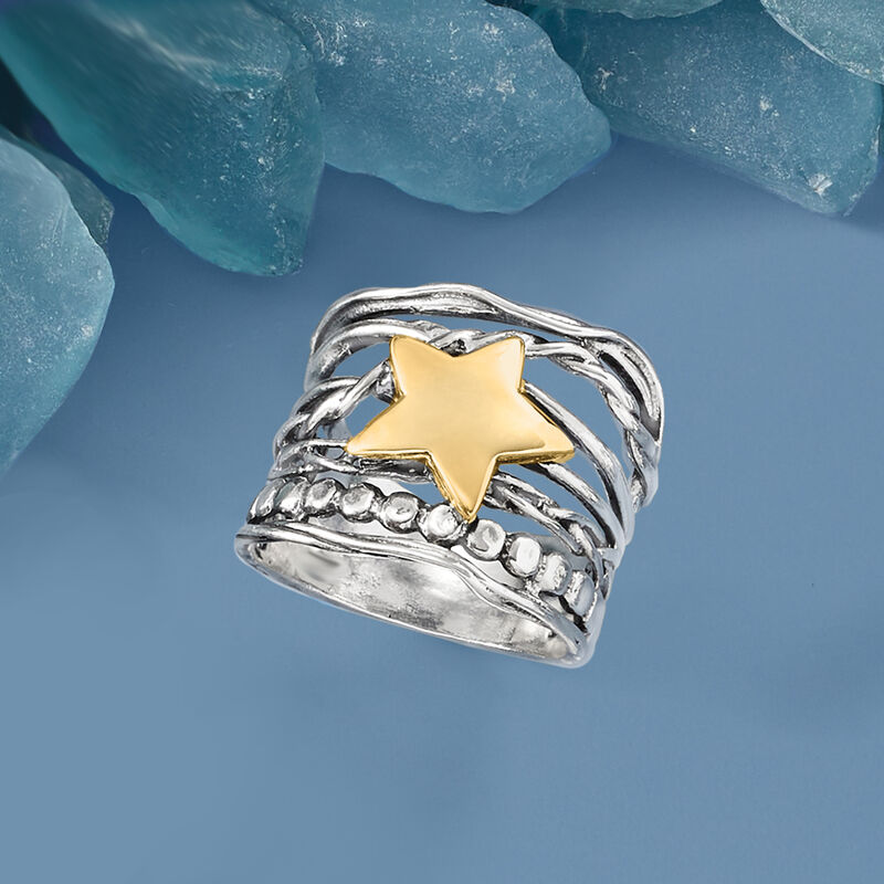 Sterling Silver and 14kt Yellow Gold Star Ring image number 4