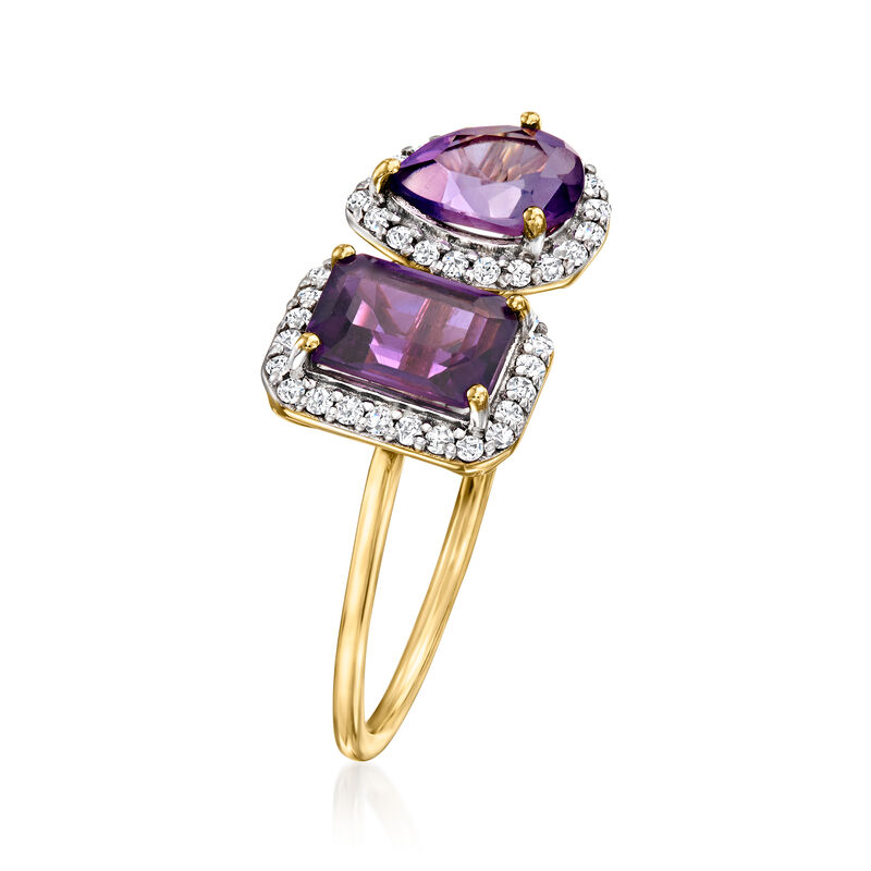 1.20 ct. t.w. Amethyst Toi et Moi Ring with .21 ct. t.w. Diamonds in 14kt Yellow Gold image number 2