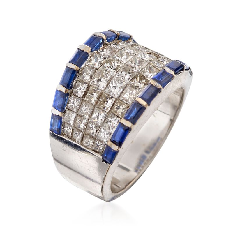 C. 1990 Vintage 2.70 ct. t.w. Diamond and 1.30 ct. t.w. Sapphire Ring in 18kt White Gold. Size 6 image number 2