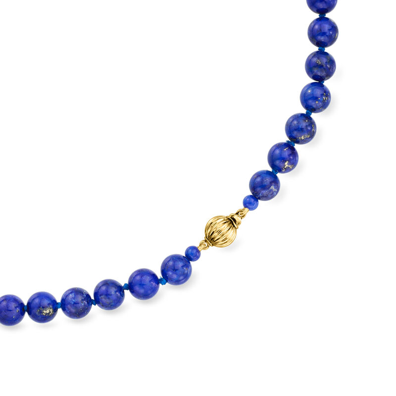 C. 1980 Vintage 5mm Cultured Pearl and 8mm Lapis Bead Necklace with 14kt Yellow Gold. 32&quot; image number 2
