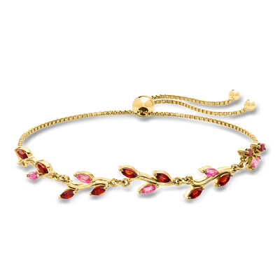 .80 ct. t.w. Garnet and .30 ct. t.w. Pink Topaz Leaf Bolo Bracelet in 18kt Gold Over Sterling